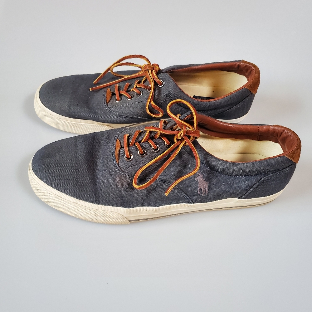Polo Vaughn Denim Blue Canvas Sneakers With Suede Trim Size 12D